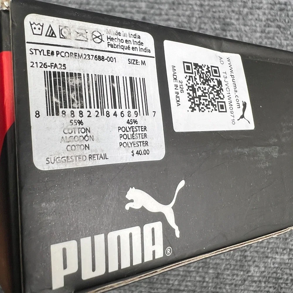 Puma Mens 4 Pack Cotton Blend Crew Neck T-Shirt Black Classic Fit Medium New